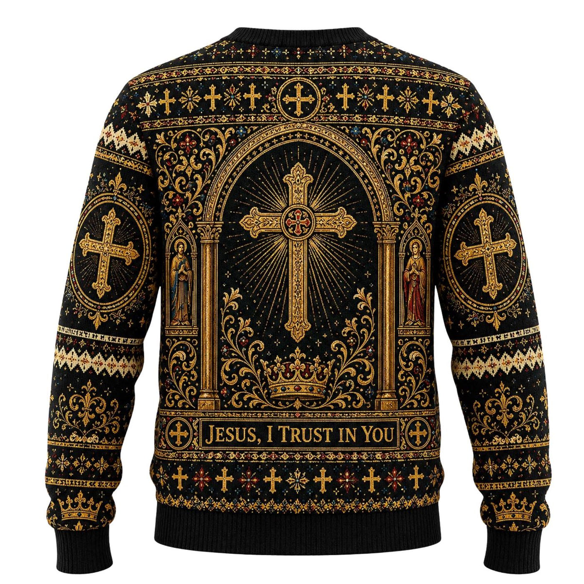 Divine Mercy Jesus Knitted Sweater Catholic Christian Christmas Faith Gift