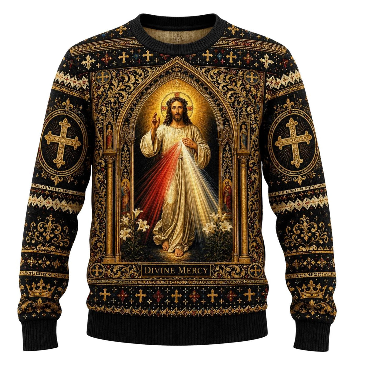 Divine Mercy Jesus Knitted Sweater Catholic Christian Christmas Faith Gift