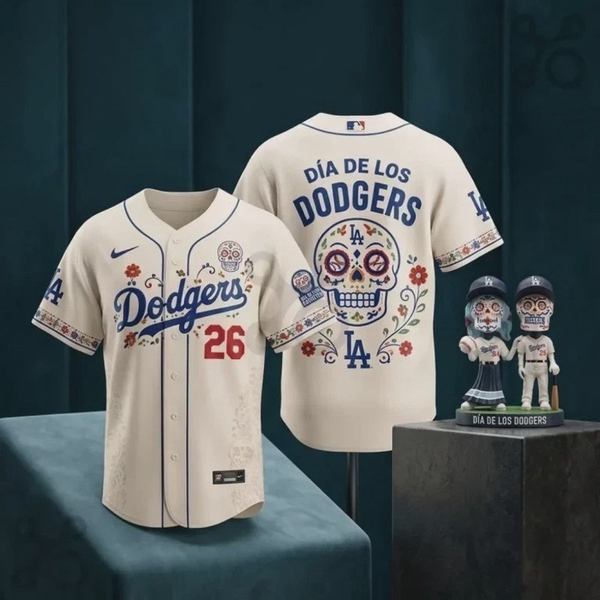 Dodgers Dia De Los Muertos Cream Baseball Jersey