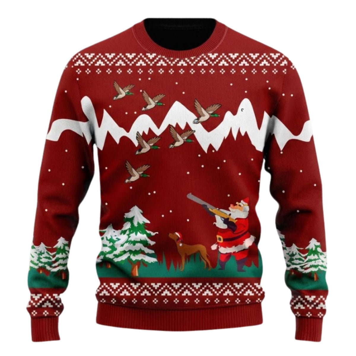 Duck Hunting Christmas Sweater, Funny Santa Knit Pullover, Unisex Gift for Hunters