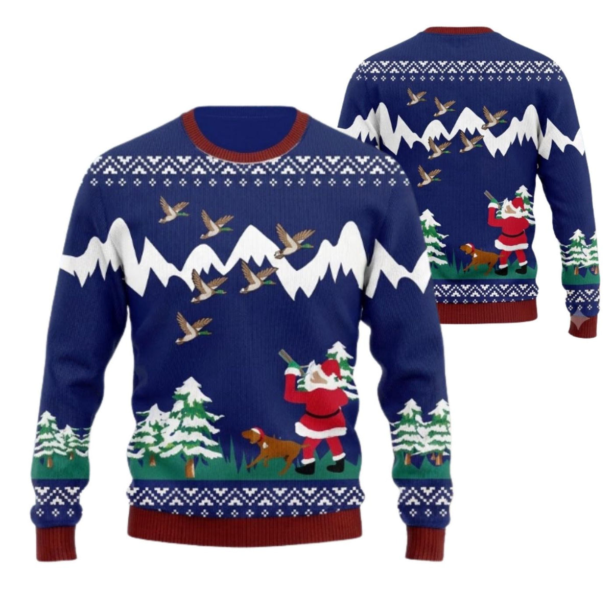 Duck Hunting Christmas Sweater, Santa Mallard Ugly Xmas Pullover for Men and Women