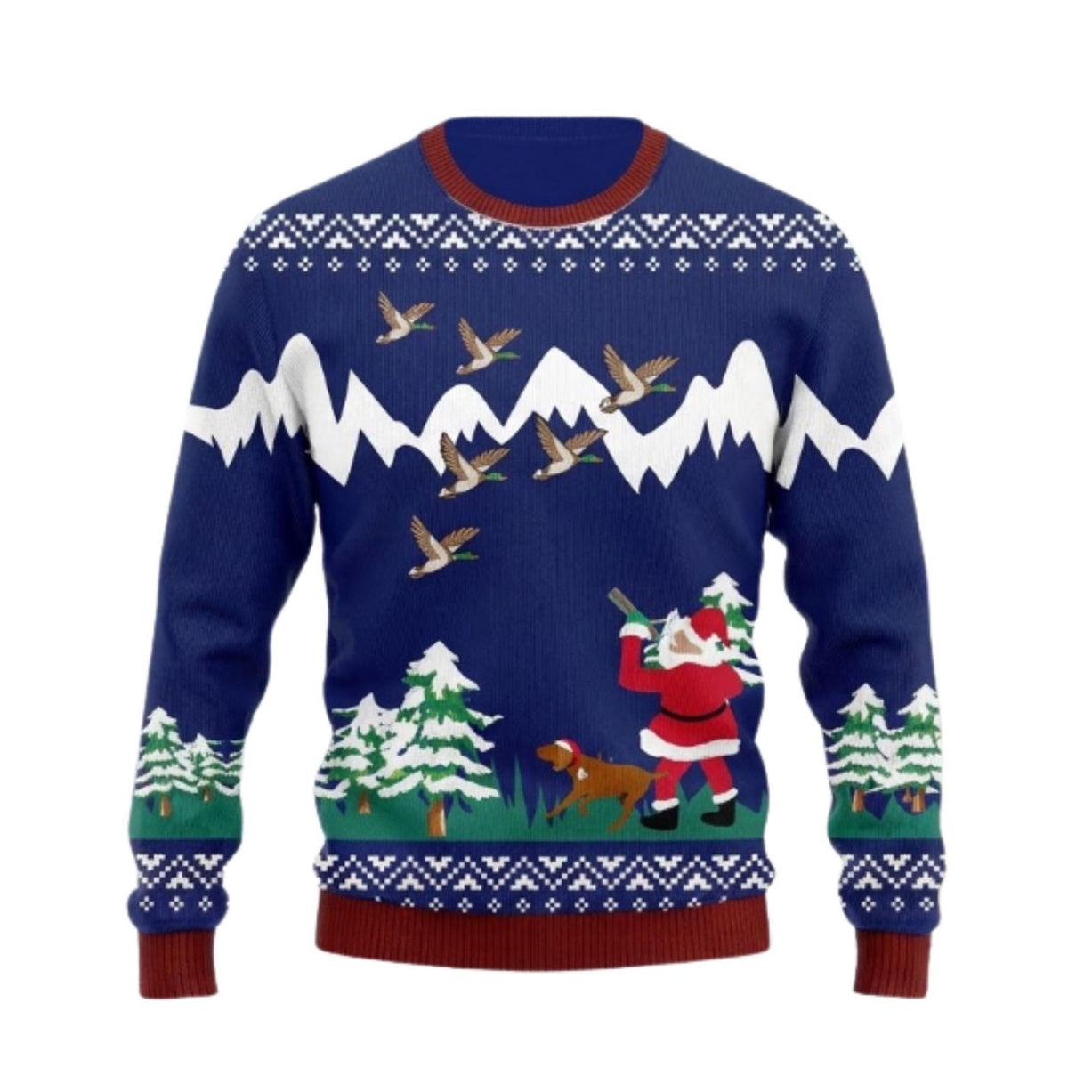 Duck Hunting Christmas Sweater, Santa Mallard Ugly Xmas Pullover for Men and Women