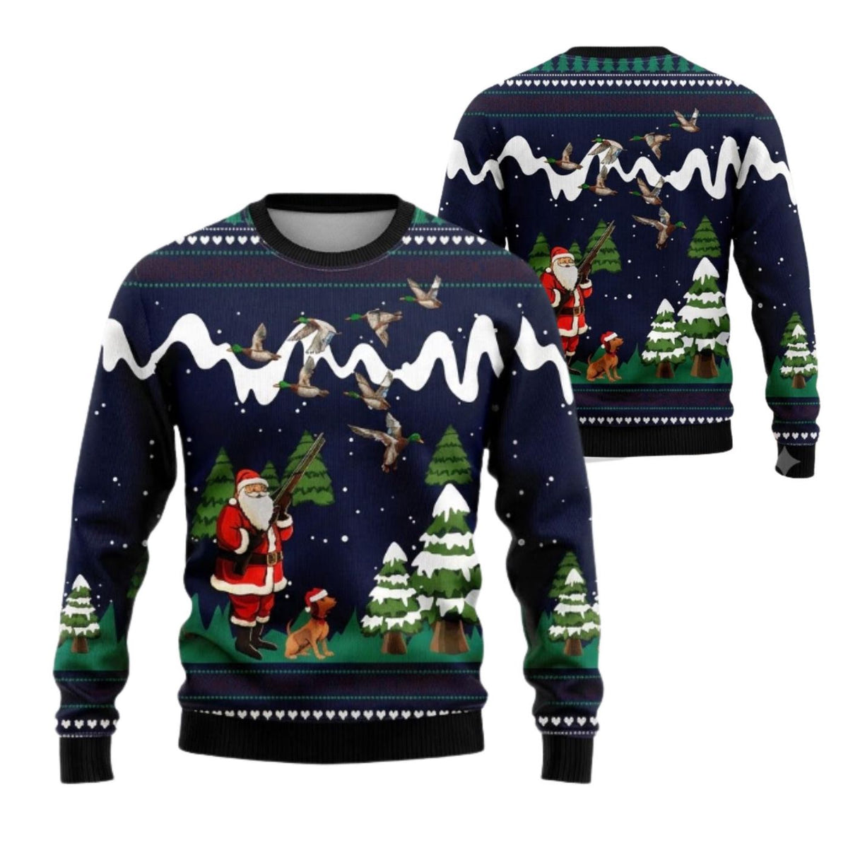 Duck Hunting Santa Ugly Christmas Sweater, Unisex Mallard Hunter Holiday Pullover