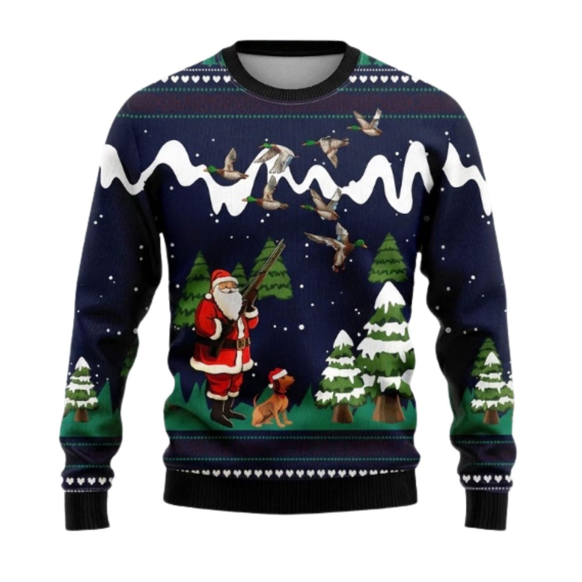 Duck Hunting Santa Ugly Christmas Sweater, Unisex Mallard Hunter Holiday Pullover