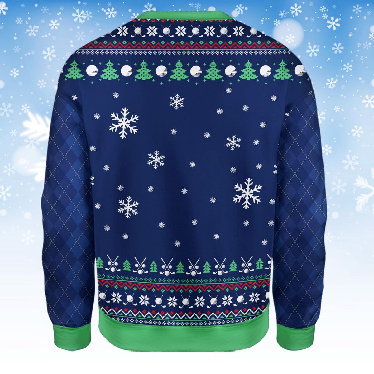 Fake Ugly Christmas Sweater Who’s Your Caddy Funny Golf Santa Sweatshirt, Holiday Golfer Gift, Xmas Argyle Pattern Pullover for Men Women