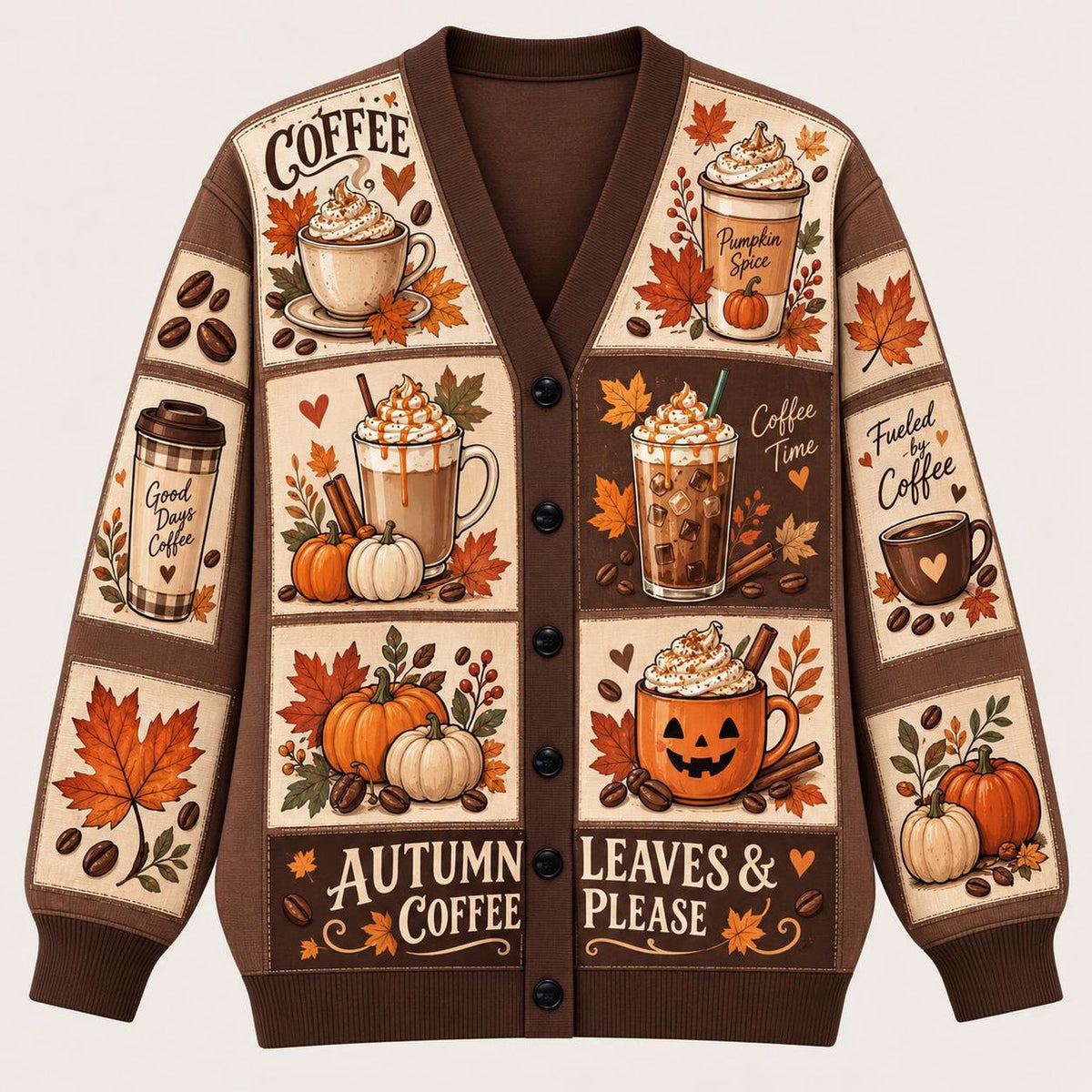 Fall Coffee Cardigan: Pumpkin, Floral and Autumn Knit Sweater