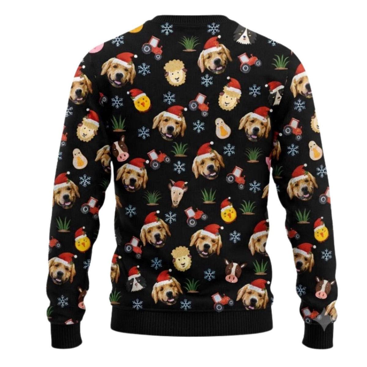 Farm Animal Christmas Sweatshirt Santa Hat Dogs Tractors Black Holiday Pullover