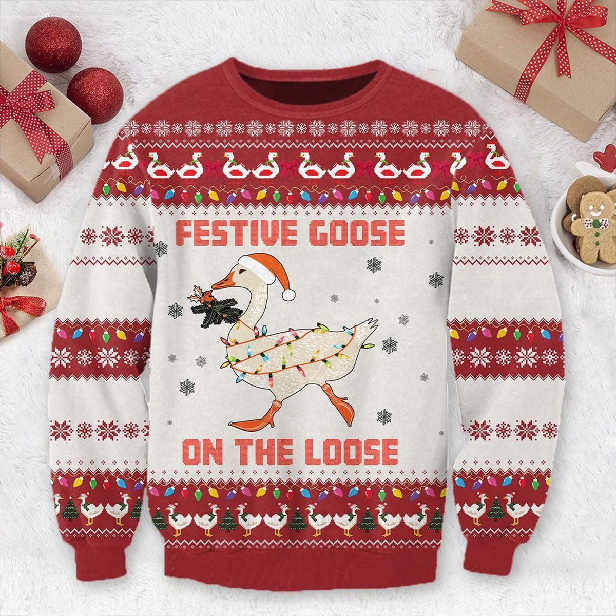 Festive Goose Christmas Ugly Sweater Funny Crewneck Sweatshirt