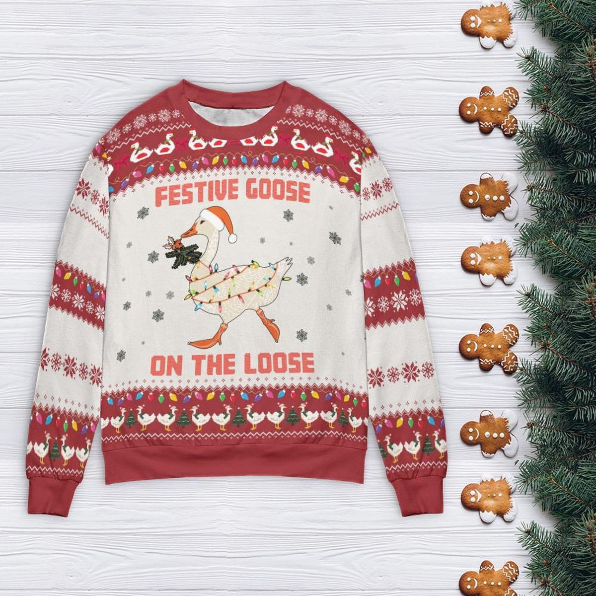 Festive Goose Christmas Ugly Sweater Funny Crewneck Sweatshirt