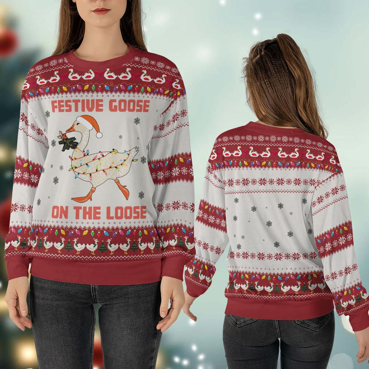 Festive Goose Christmas Ugly Sweater Funny Crewneck Sweatshirt