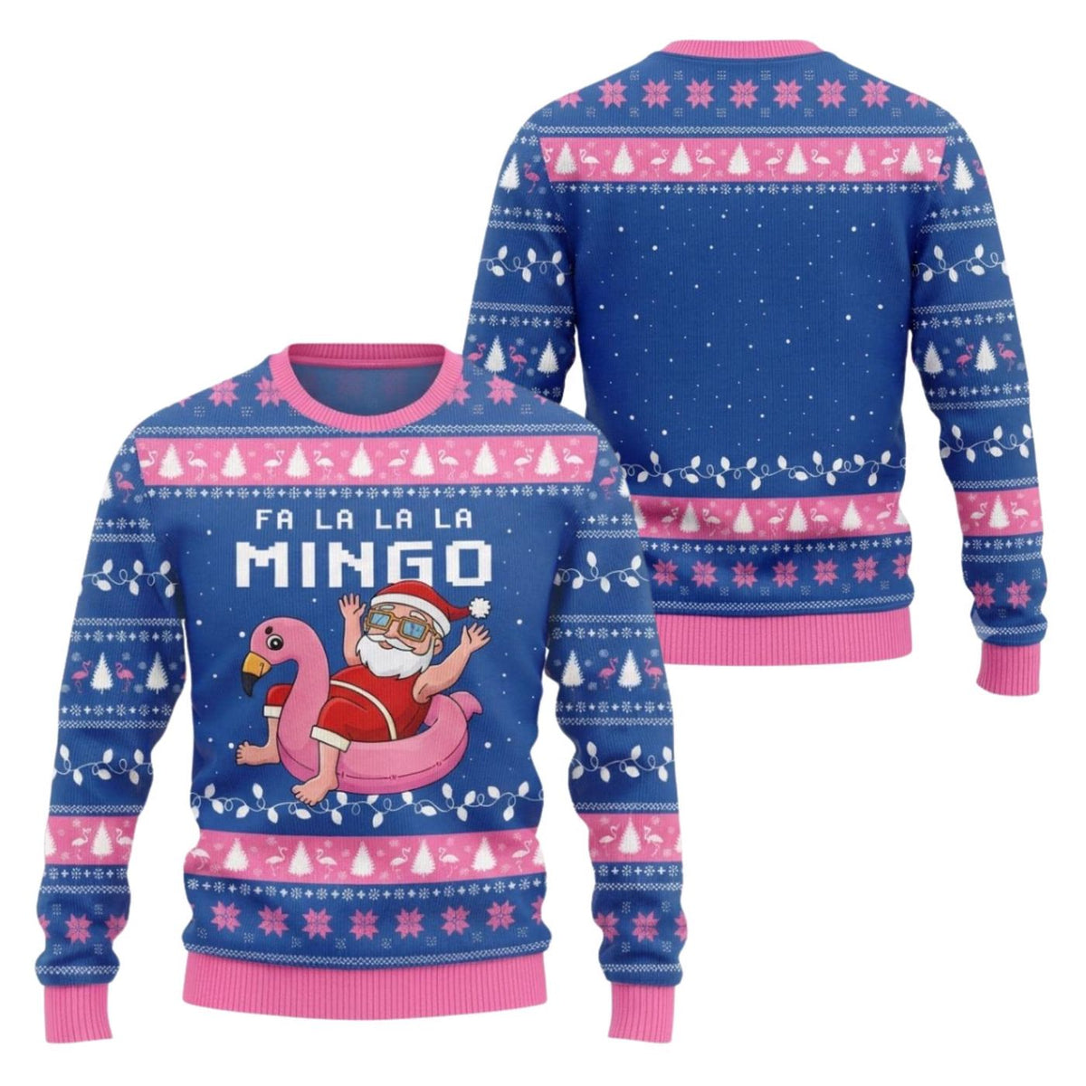 Flamingo Christmas Sweatshirt Pink Blue Santa Holiday Top