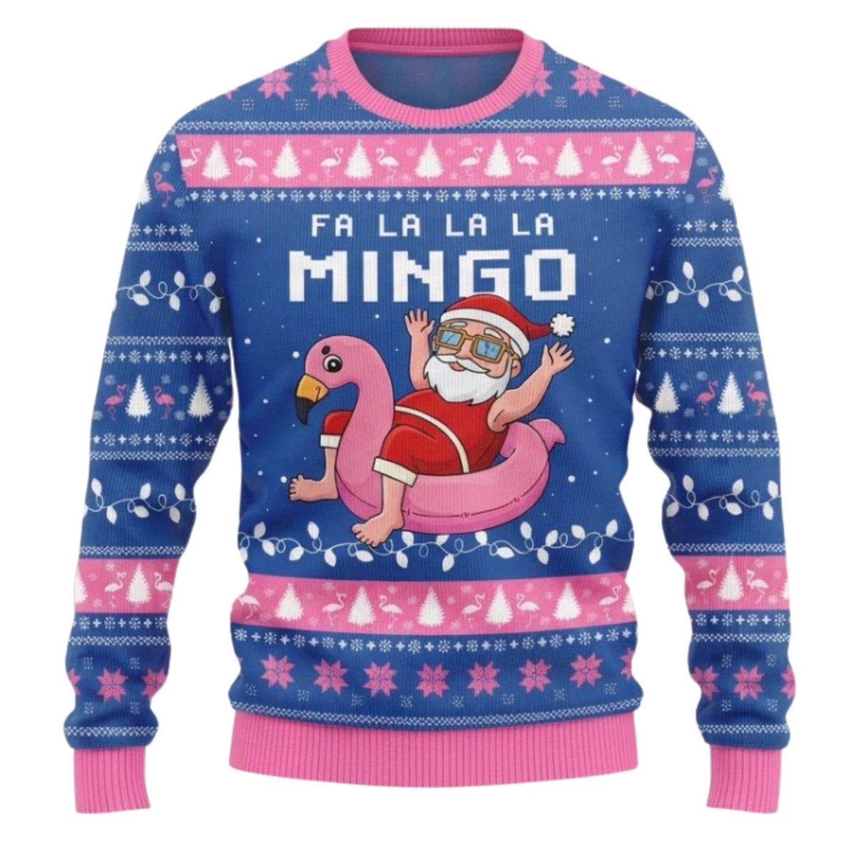 Flamingo Christmas Sweatshirt Pink Blue Santa Holiday Top