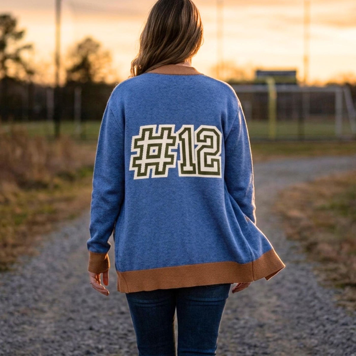 Football Cardigan, Personalized Initial and Number, Cotton Blend Knit