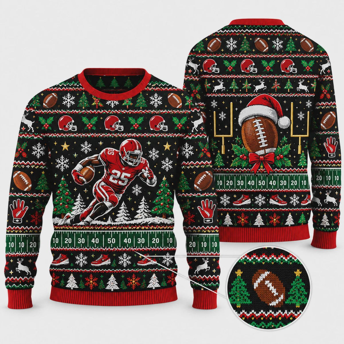 Football Ugly Christmas Sweater Running Back Touchdown Holiday Gift Sweatshirt