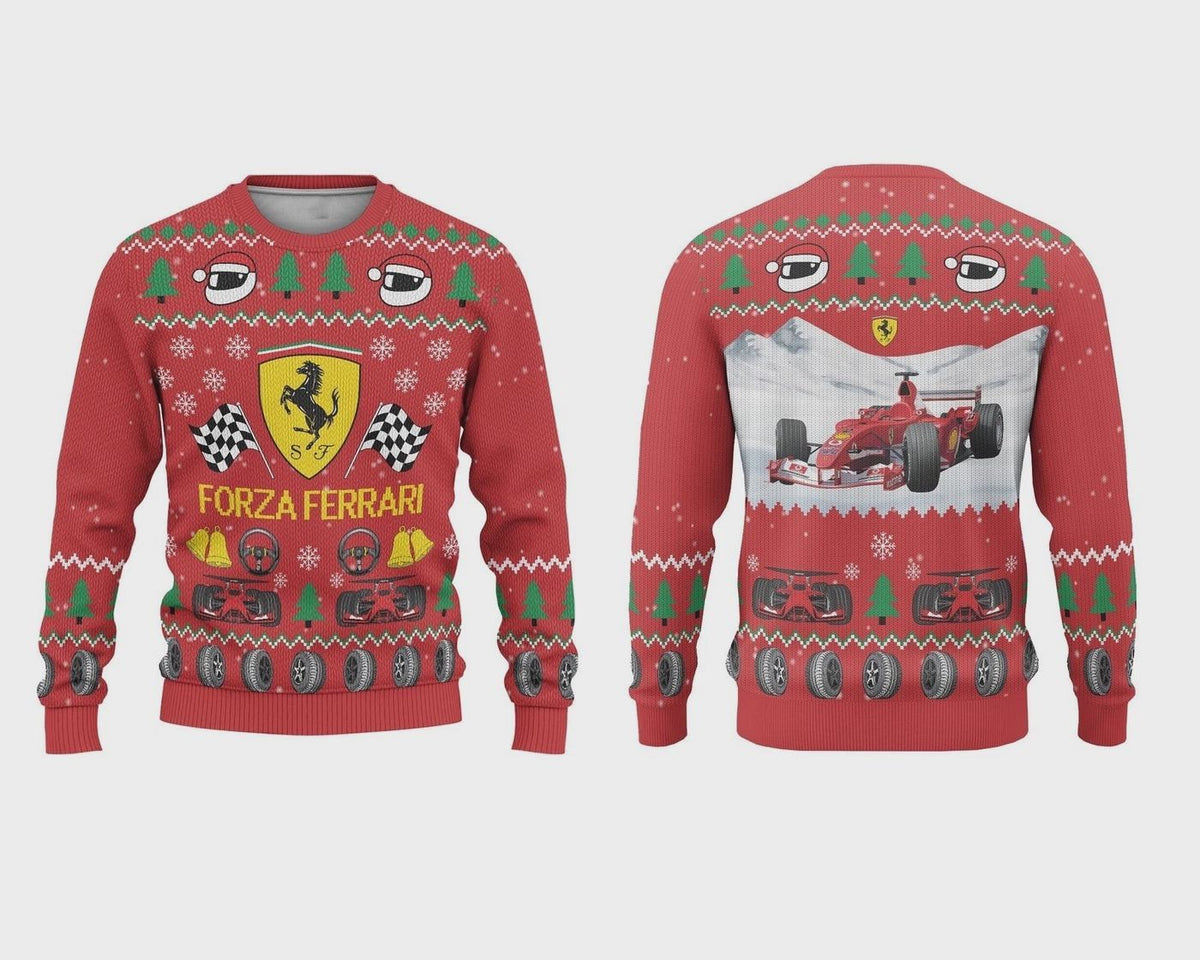 Forza Ferra.ri F1 Ugly Sweater Formula One Racing Holiday Sweater