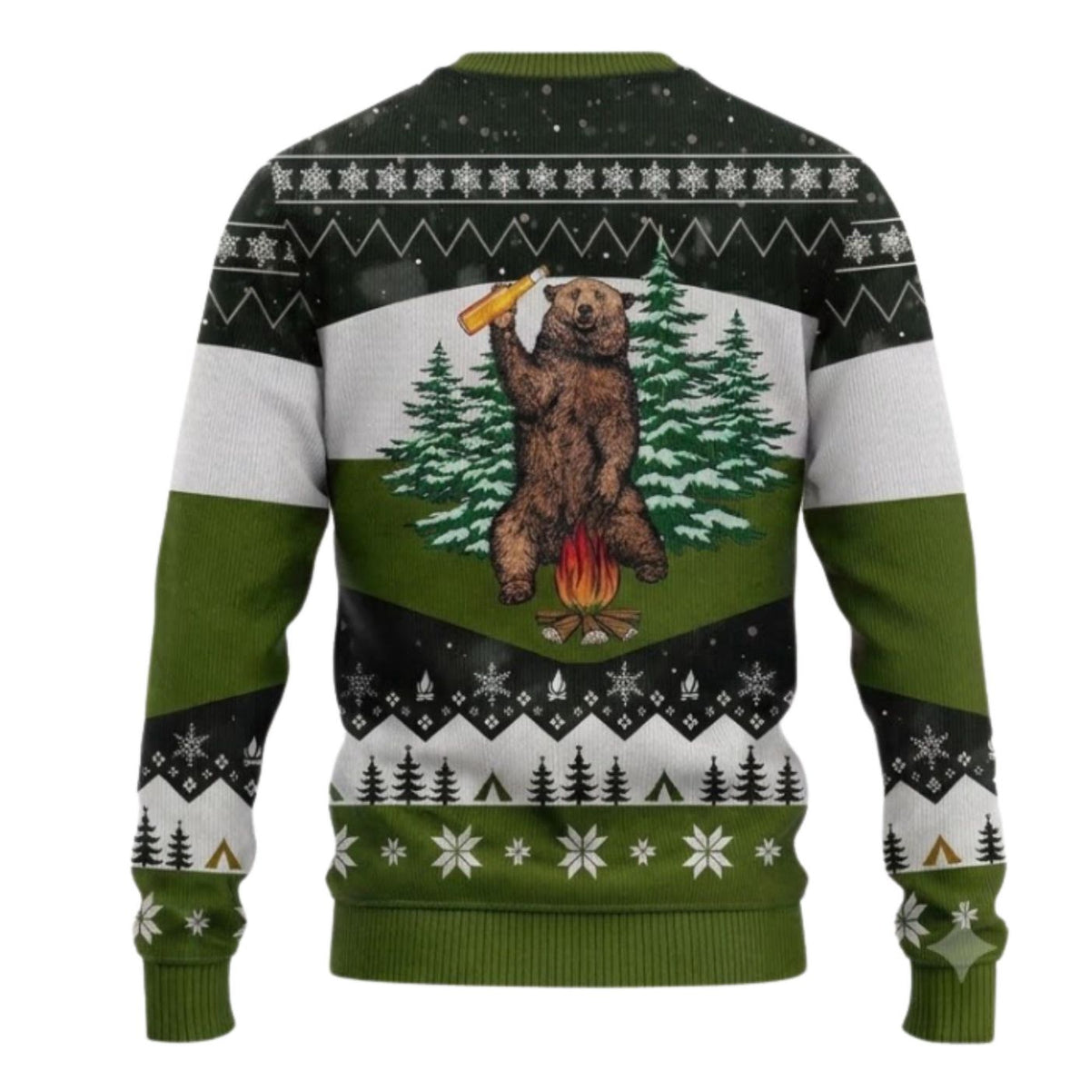 Funny Bear Christmas Sweatshirt Beer Campfire Green Camping Pullover