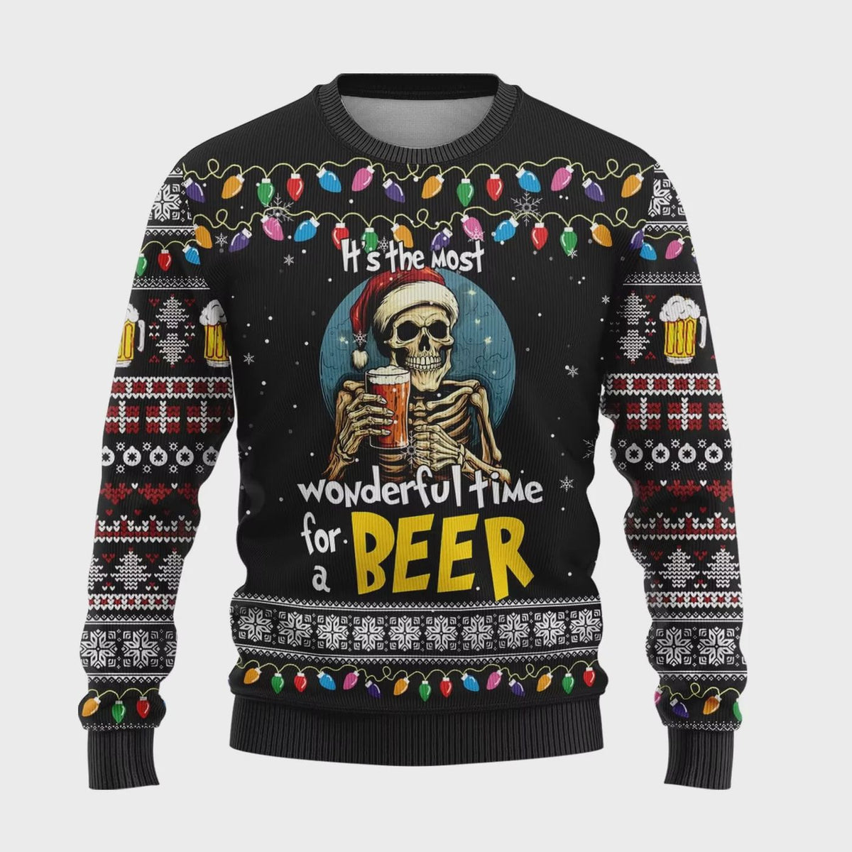 Funny Beer Santa Claus Ugly Christmas Sweater Unisex Holiday Party Sweatshirt
