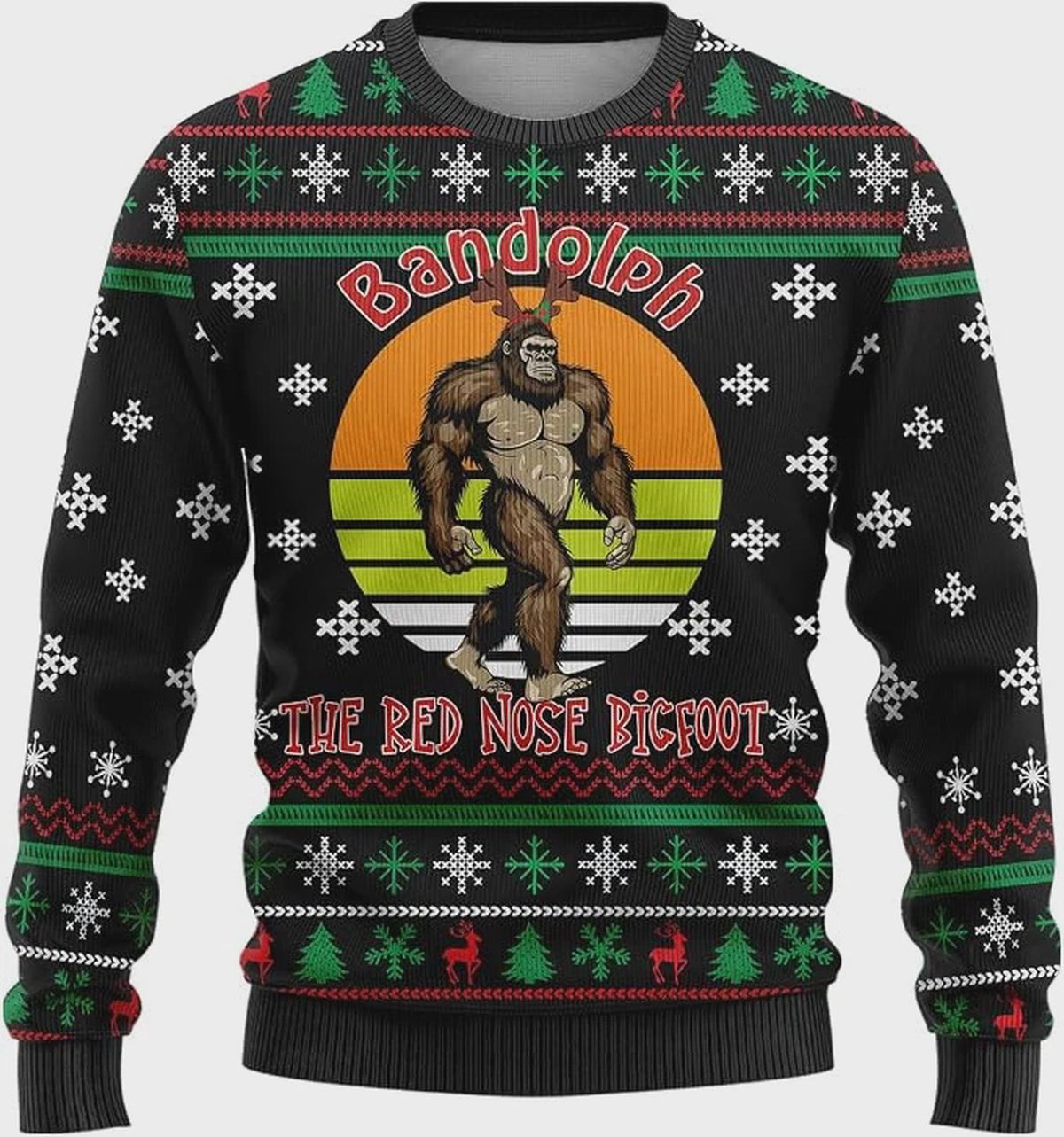 Funny Bigfoot Ugly Christmas Sweater Sasquatch Xmas Holiday Crewneck Mens Womens