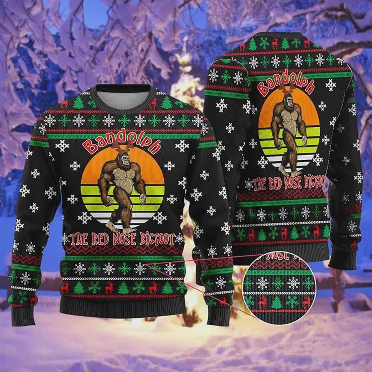 Funny Bigfoot Ugly Christmas Sweater Sasquatch Xmas Holiday Crewneck Mens Womens