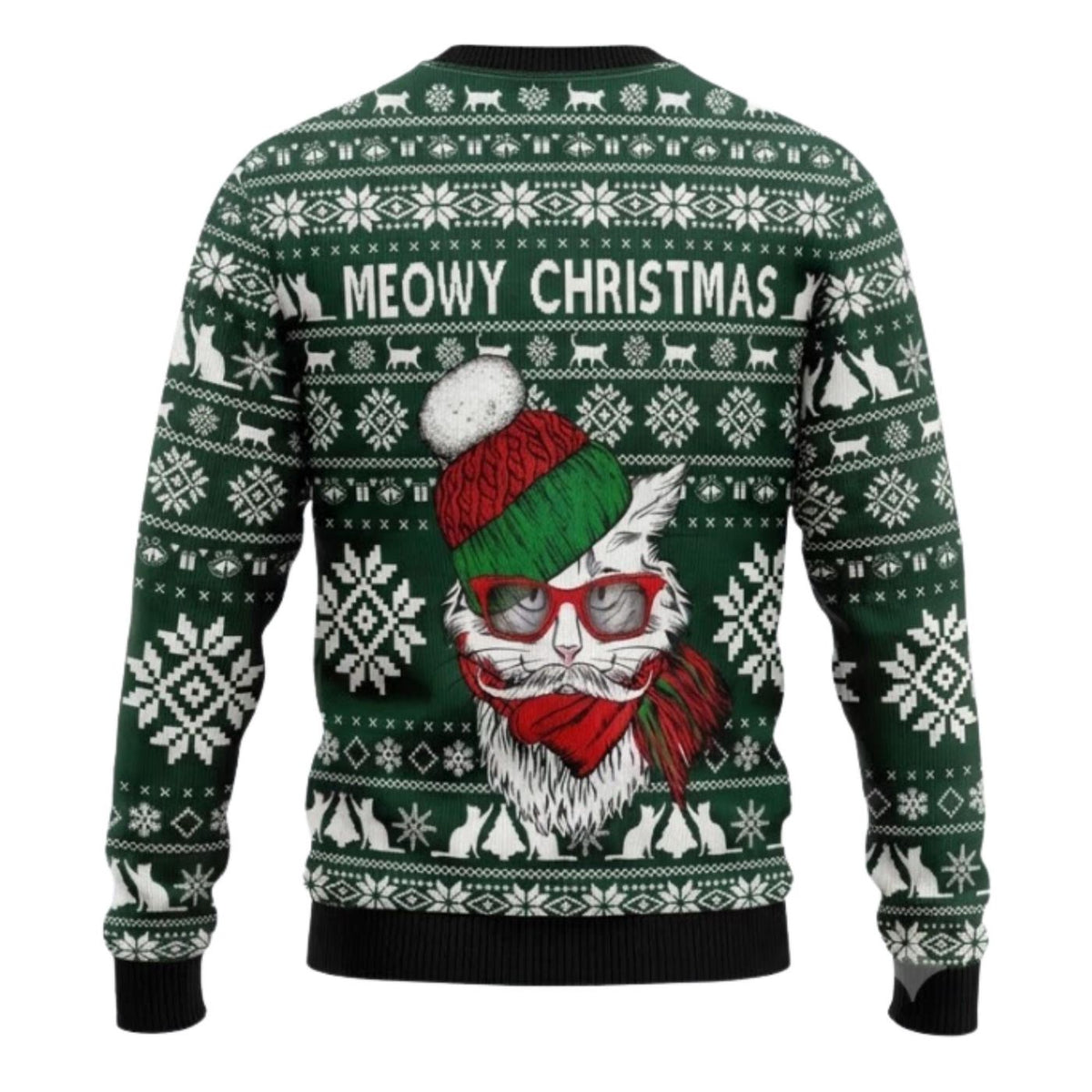 Funny Cat Christmas Sweater, Meowy Christmas Ugly Holiday Pullover, Unisex Gift Top