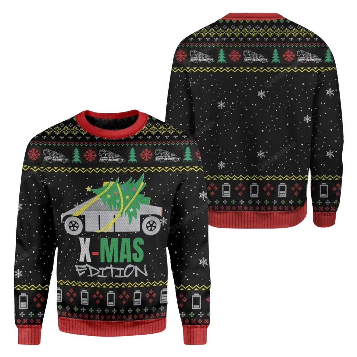 Funny Christmas Car Tree Ugly Sweater, X-Mas Edition Holiday Pullover for Men Women