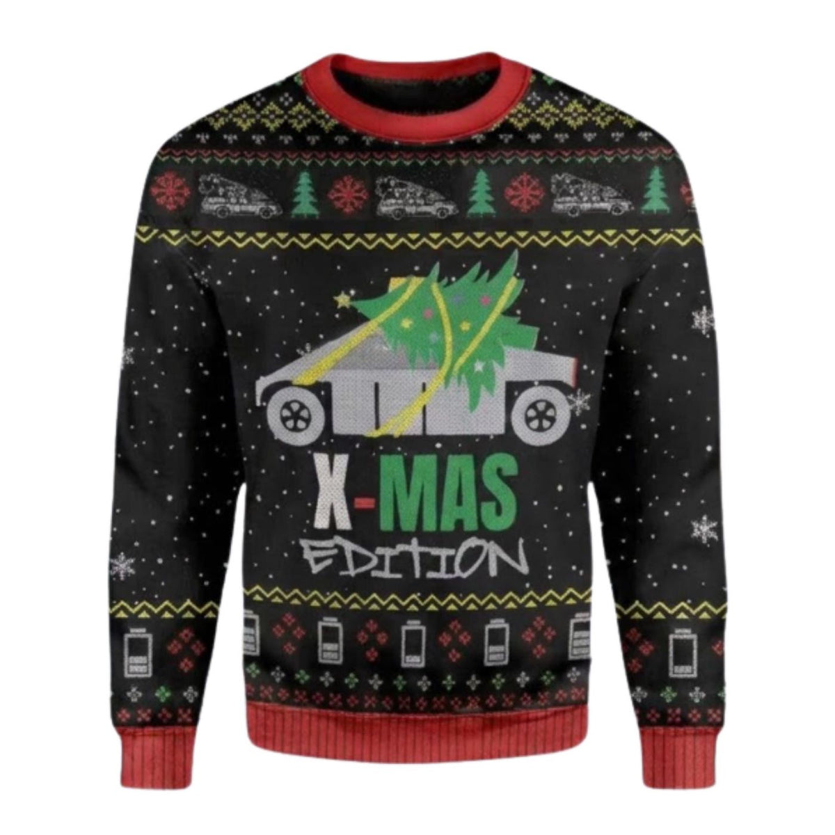 Funny Christmas Car Tree Ugly Sweater, X-Mas Edition Holiday Pullover for Men Women
