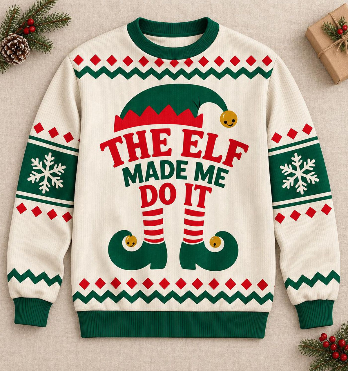 Funny Christmas Elf Ugly Sweater, Holiday Mischief Sweatshirt, Festive Xmas Party Pullover