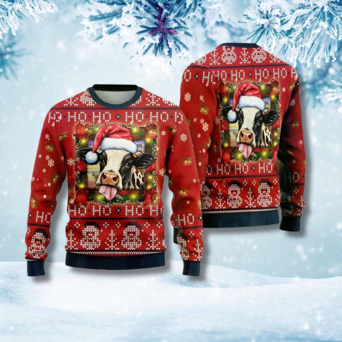 Funny Cow Christmas Sweater Red Holiday Jumper Animal Lovers