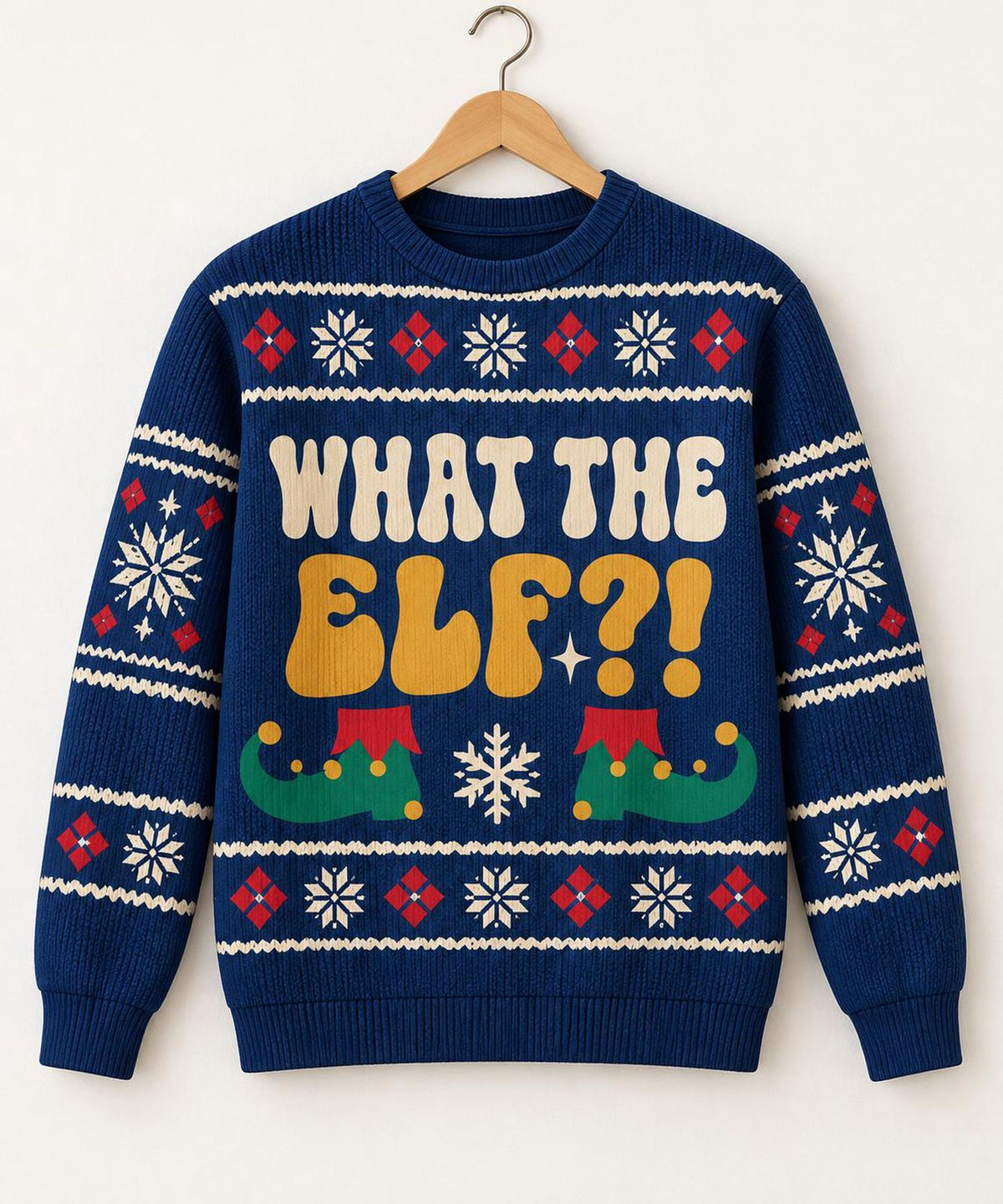 Funny Elf Ugly Christmas Sweater, Retro Holiday Humor Sweatshirt, Festive Xmas Party Pullover