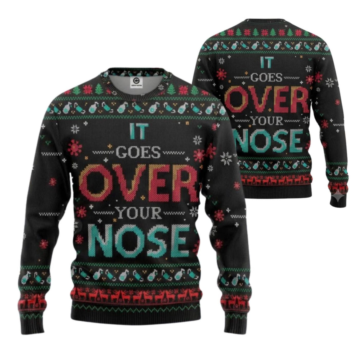 Funny Face Mask Ugly Christmas Sweater, It Goes Over Your Nose, Unisex Holiday Knitwear