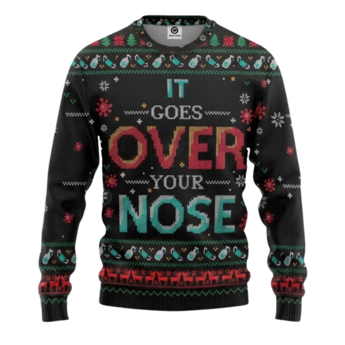 Funny Face Mask Ugly Christmas Sweater, It Goes Over Your Nose, Unisex Holiday Knitwear