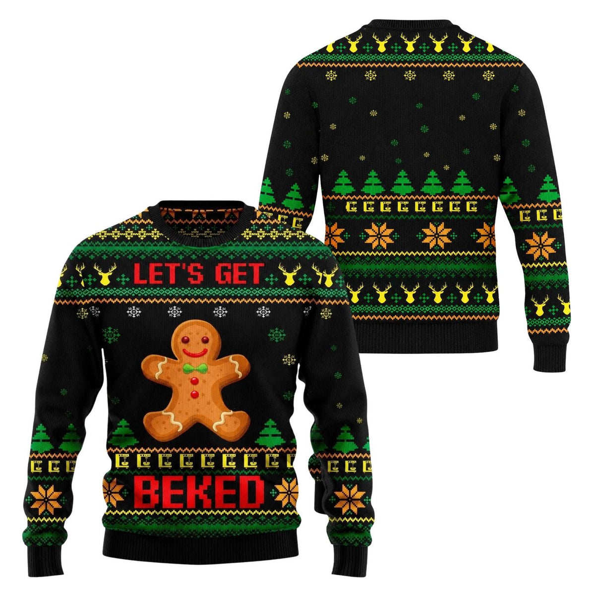 Funny Gingerbread Christmas Sweater Let’s Get Baked Ugly Holiday Sweatshirt
