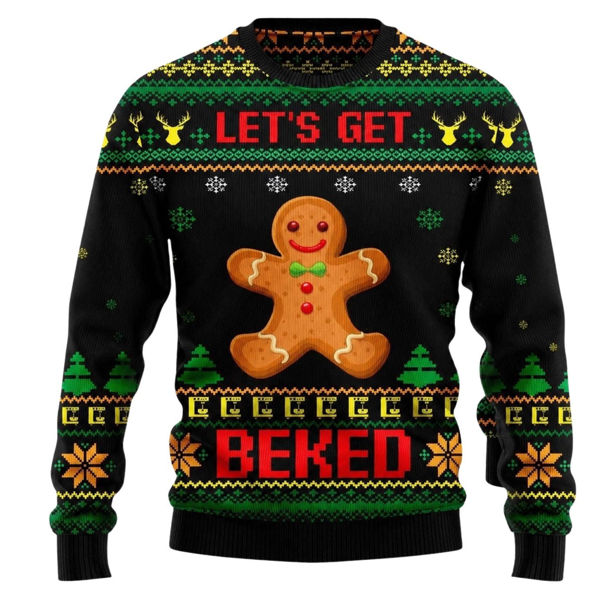 Funny Gingerbread Christmas Sweater Let’s Get Baked Ugly Holiday Sweatshirt