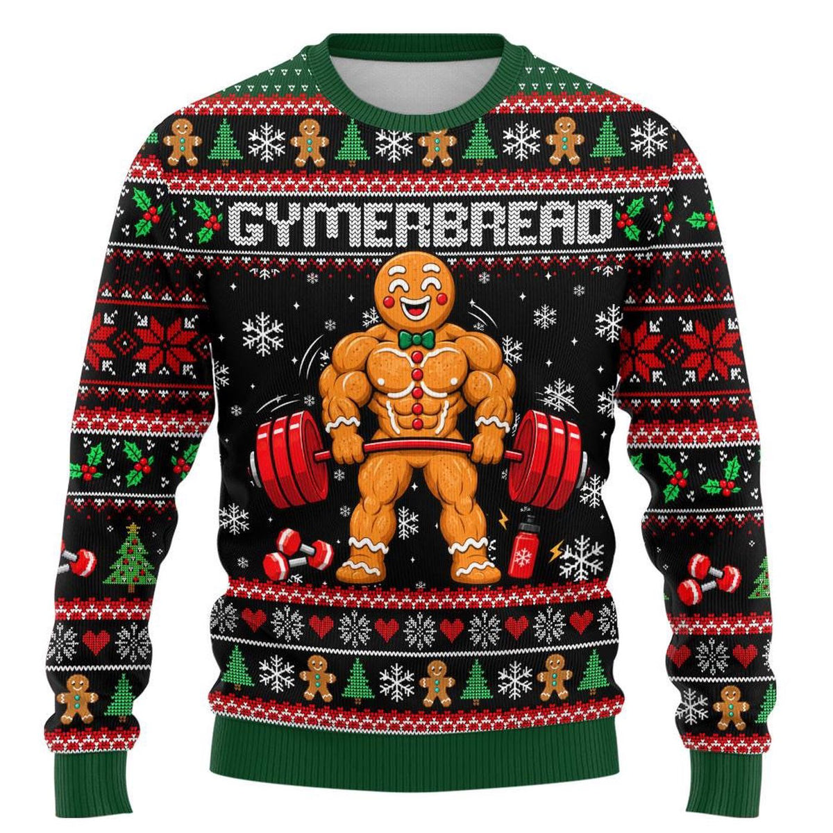 Funny Gingerbread Sweater for Men Women Youth, Fake Ugly Christmas Sweater Gingerbread Fitness, Holiday Christmas Party Gift for Gym Lovers