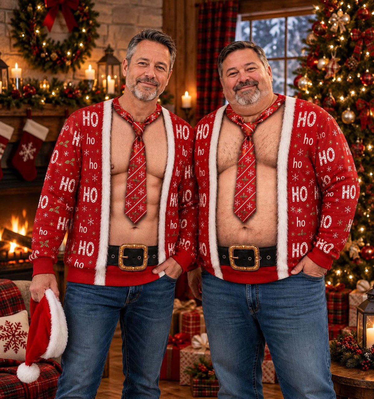 Funny Hairy Chest Santa Sweatshirt Muscle Ugly Christmas Sweater Gag Gift For Husband