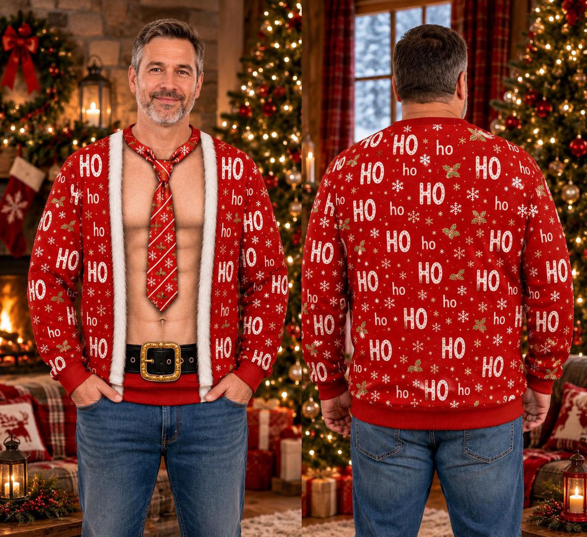 Funny Hairy Chest Santa Sweatshirt Muscle Ugly Christmas Sweater Gag Gift For Husband