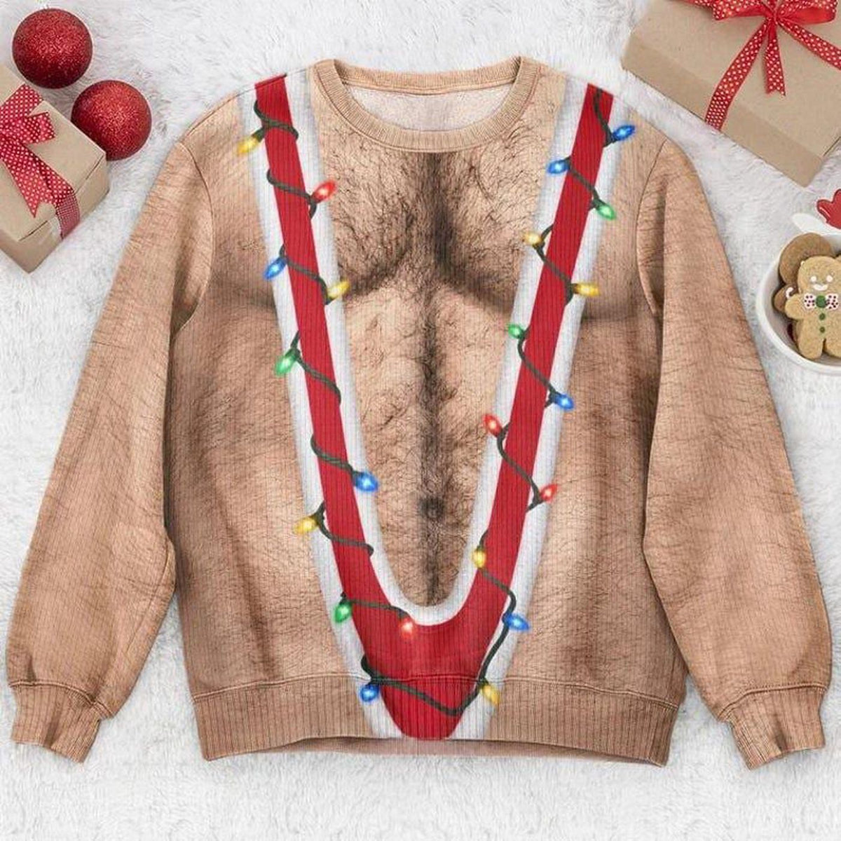 Funny Hairy Chest Santa Sweatshirt Christmas Party Gag Gift
