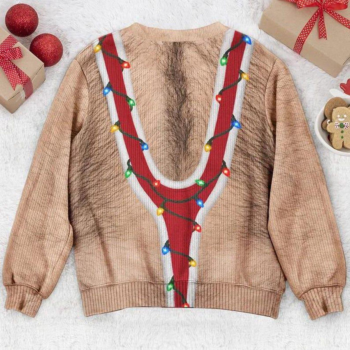 Funny Hairy Chest Santa Sweatshirt Christmas Party Gag Gift