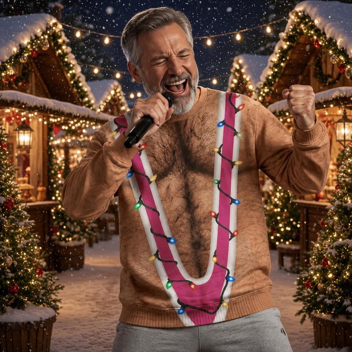 Funny Hairy Chest Santa Sweatshirt Christmas Party Gag Gift