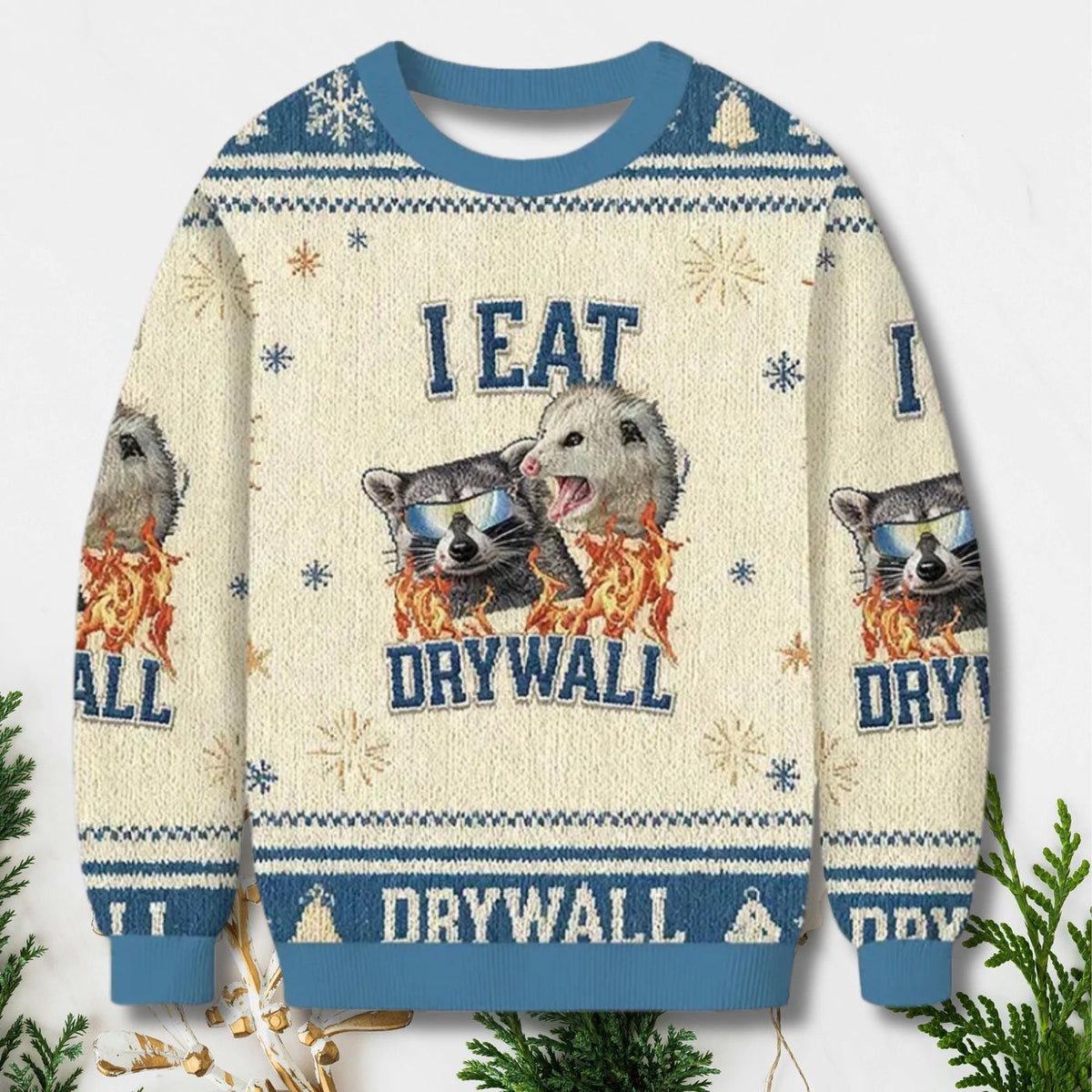 Funny Drywall Possum Raccoon Christmas Sweater Unisex Winter Party Gift