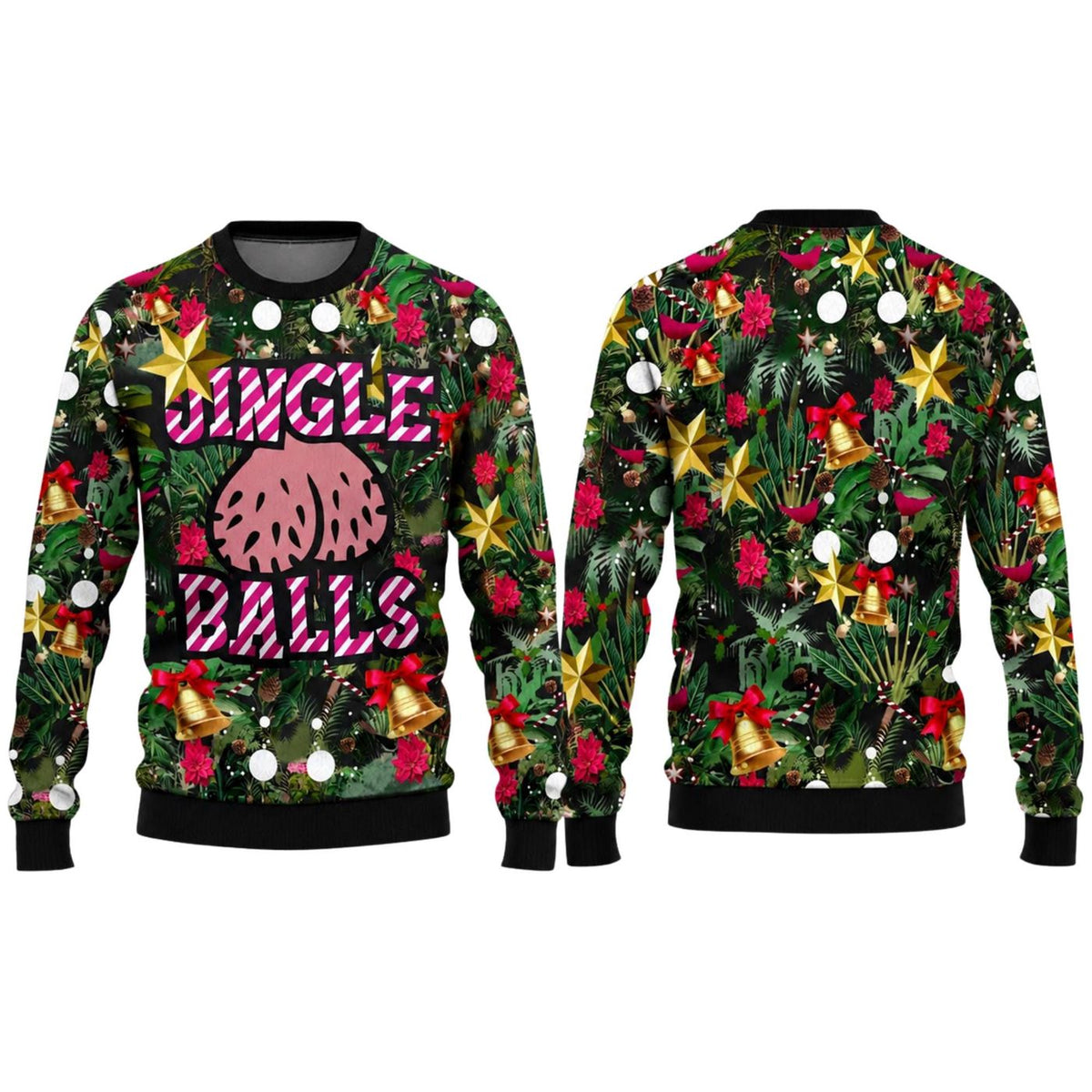 Funny Jingle Balls Christmas Knitted Sweater, Unisex Ugly Holiday Pullover Party Gift