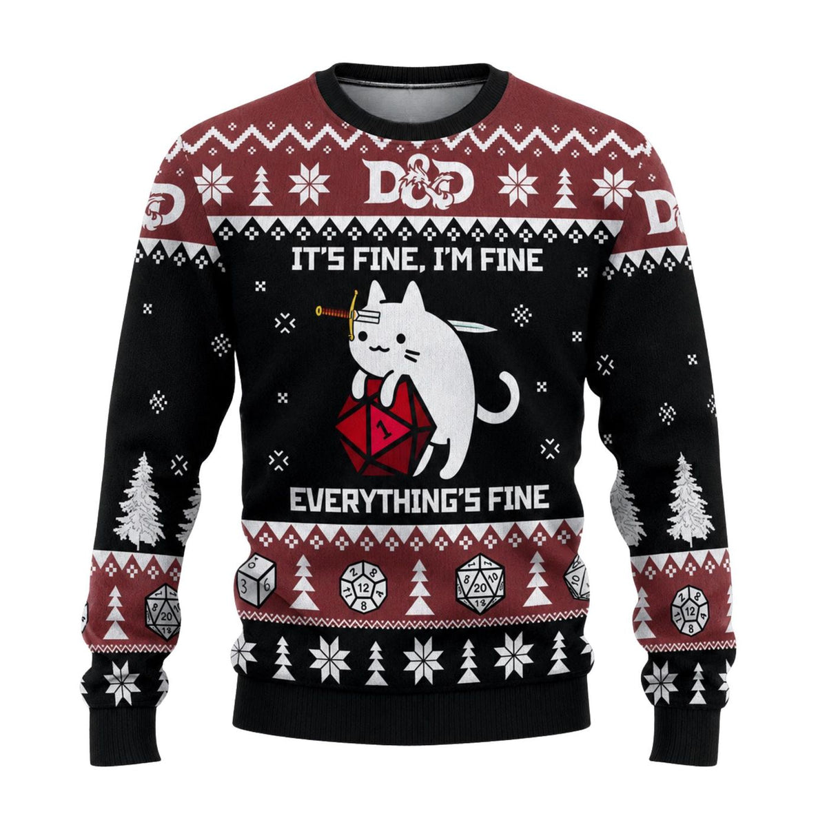 Funny RPG Cat Christmas Knitted Sweater, Tabletop Gamer Ugly Jumper, Unisex Gift