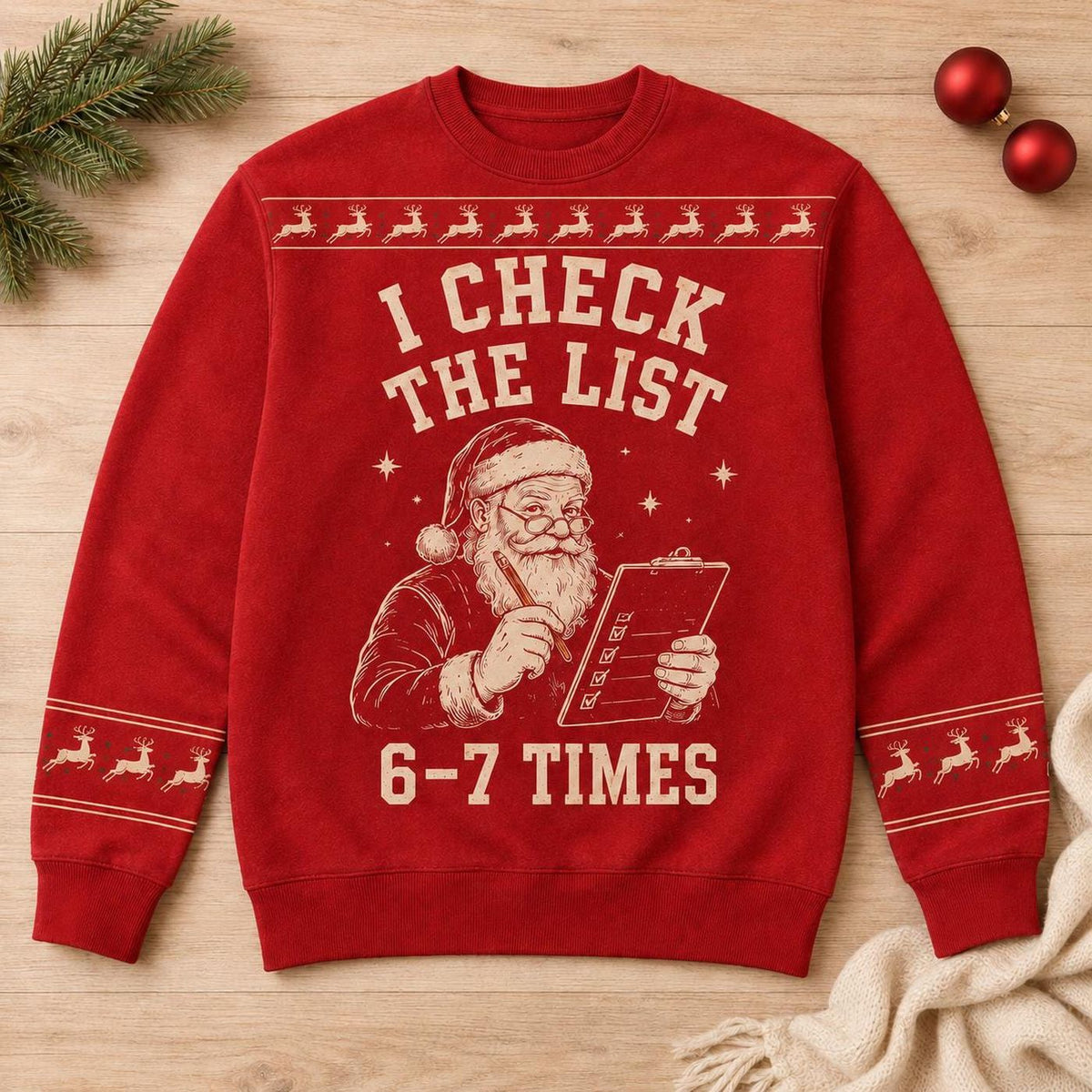 Funny Santa Checklist Ugly Christmas Sweater, Red Naughty List Holiday Sweatshirt, Christmas Party Gift for Adults