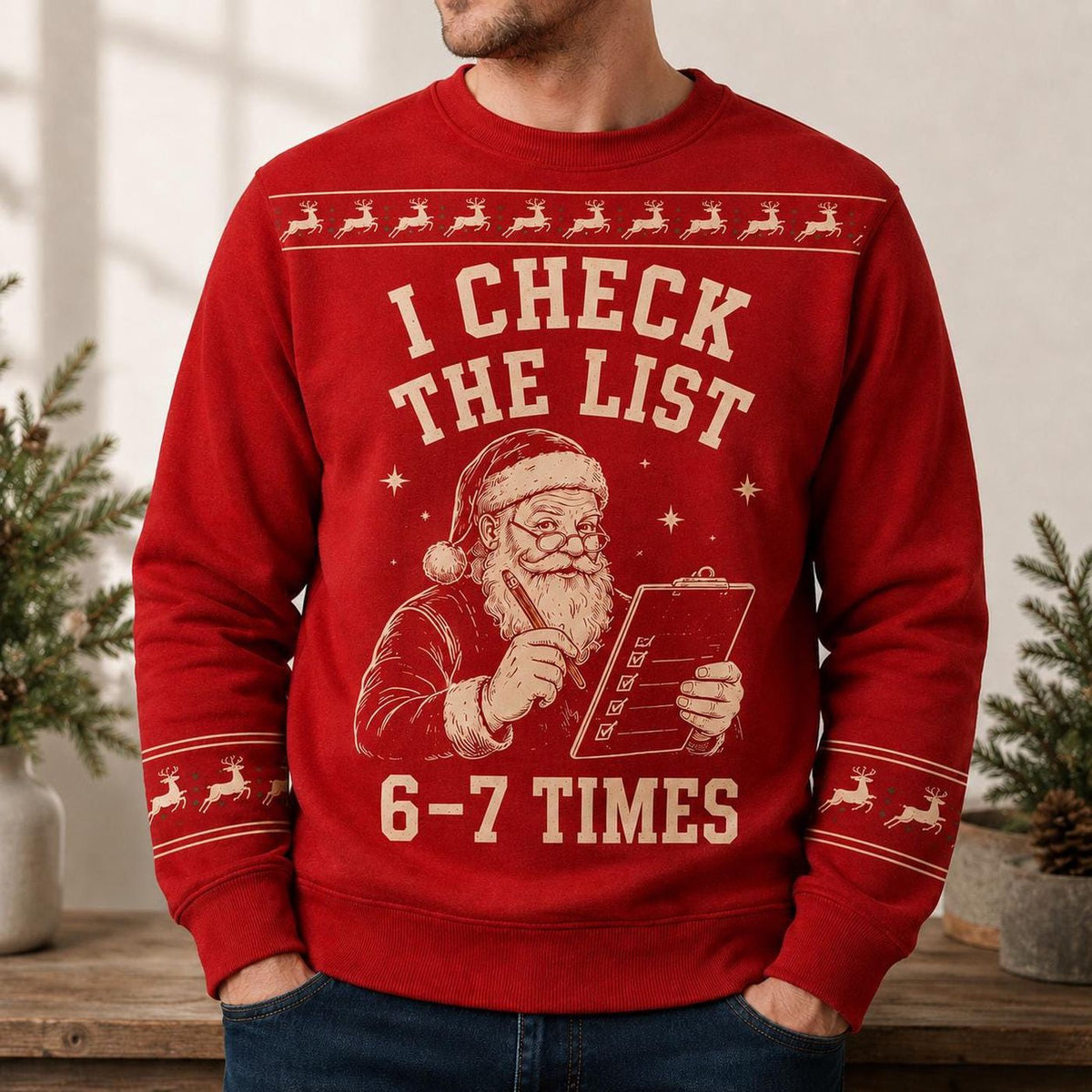 Funny Santa Checklist Ugly Christmas Sweater, Red Naughty List Holiday Sweatshirt, Christmas Party Gift for Adults