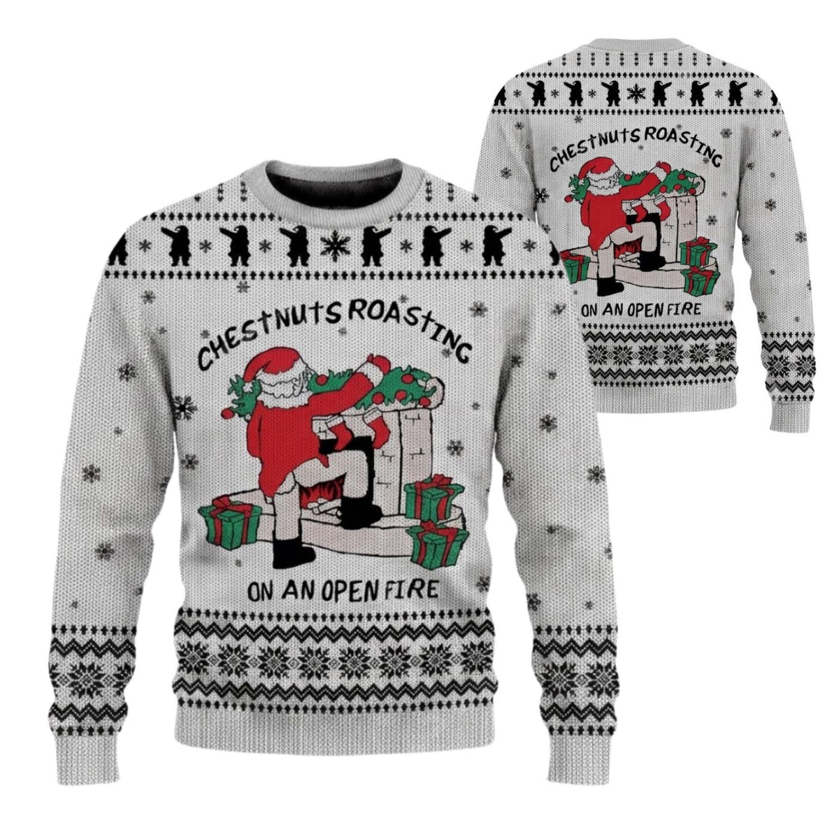 Funny Santa Christmas Sweater, Chestnuts Roasting Ugly Xmas Jumper, Unisex Adult Gift