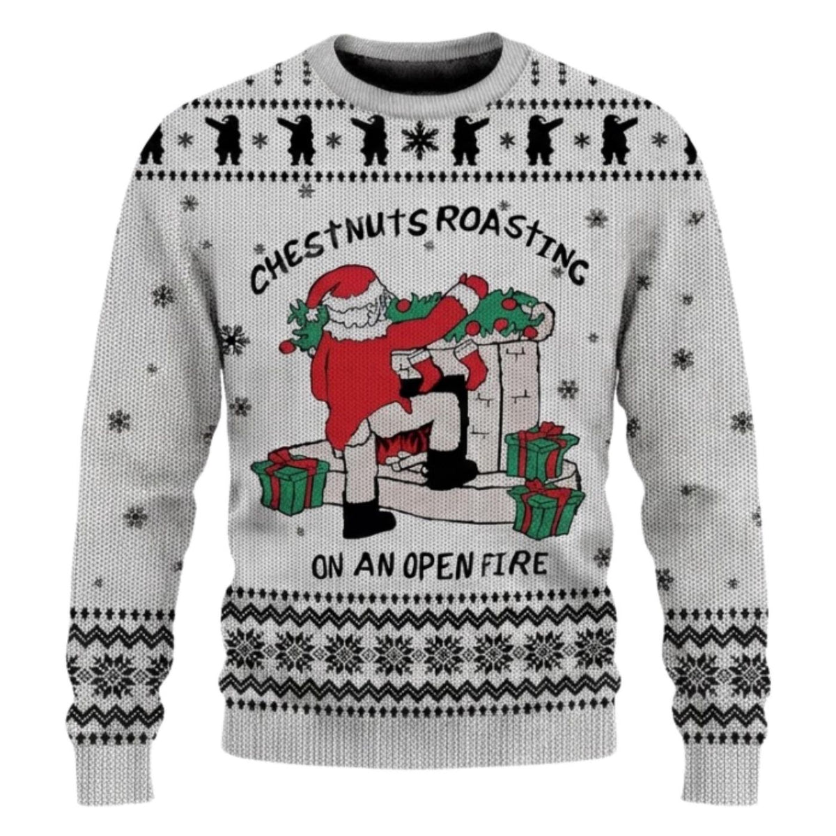 Funny Santa Christmas Sweater, Chestnuts Roasting Ugly Xmas Jumper, Unisex Adult Gift