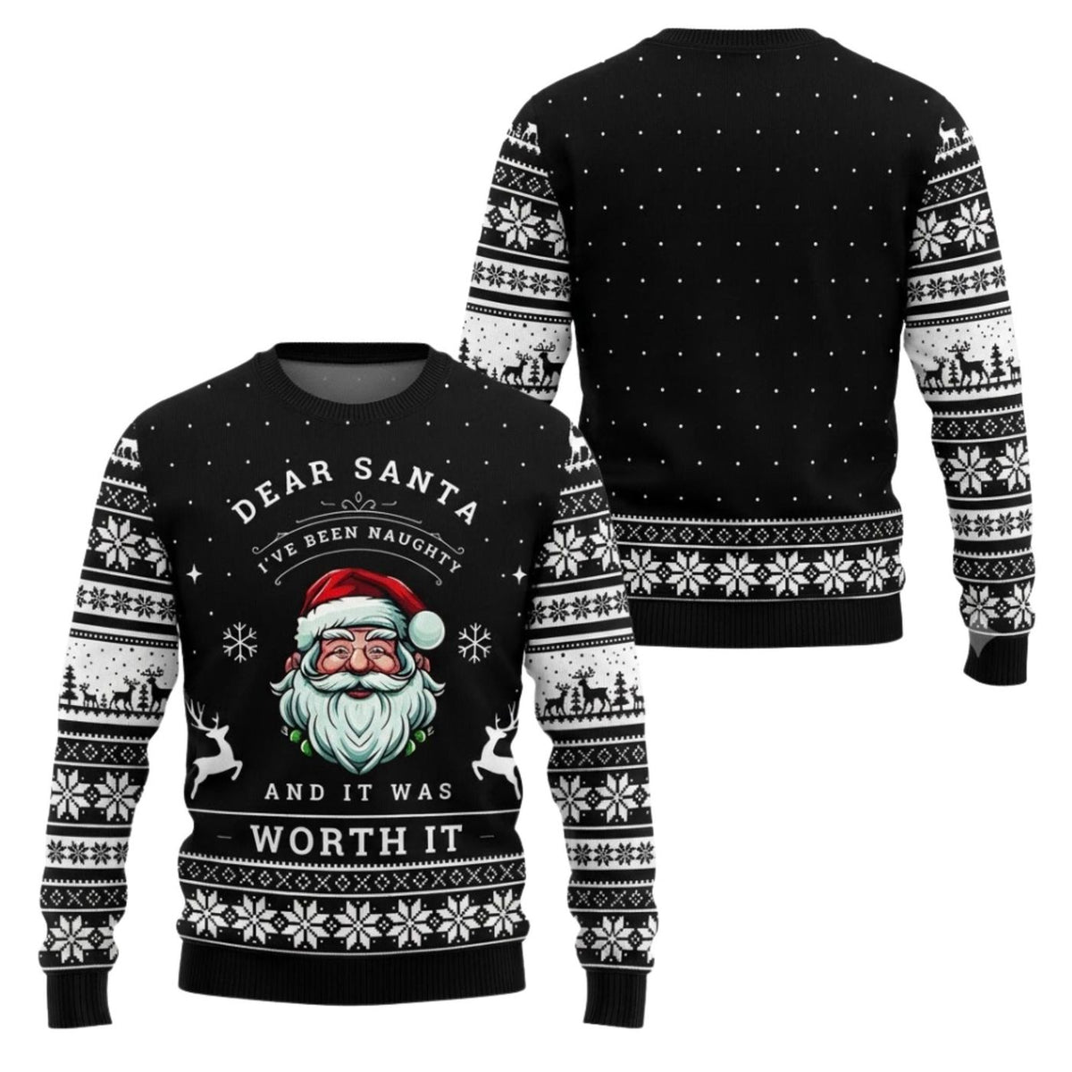 Funny Santa Christmas Sweatshirt Naughty List Black White