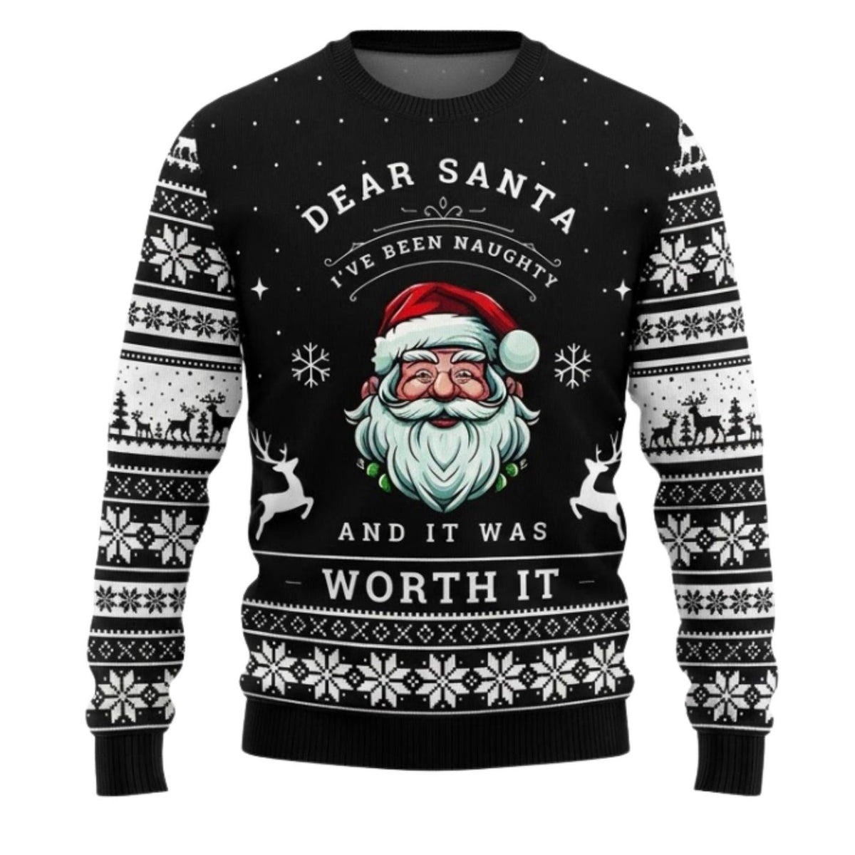Funny Santa Christmas Sweatshirt Naughty List Black White