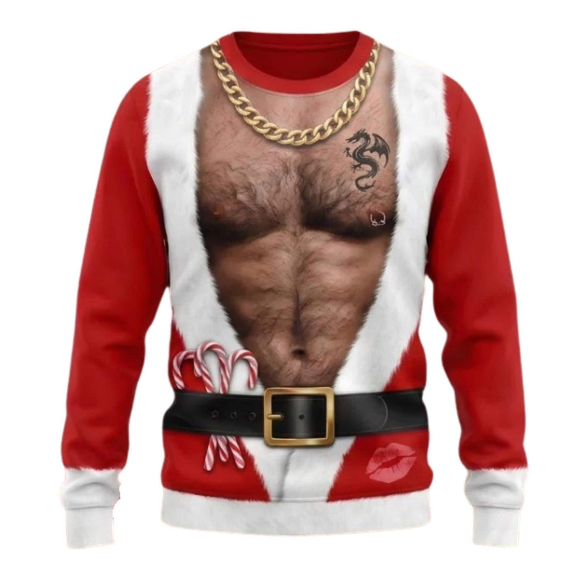 Funny Santa Christmas Muscle Print Sweatshirt Red Costume Pullover