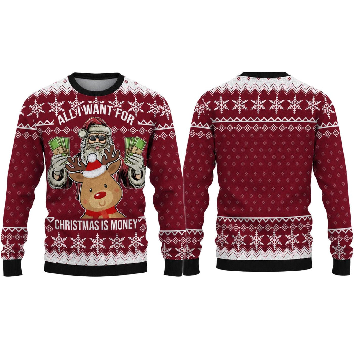 Funny Santa Money Christmas Knitted Sweater, Ugly Holiday Jumper, Unisex Xmas Gift